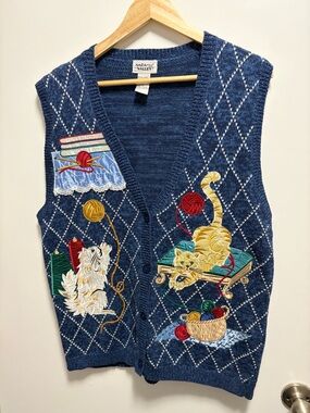 Napa Valley Vintage Cat Embroidery Sleeveless Vest Women’s Size Medium
